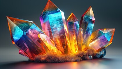 Wall Mural - Abstract iridescent shape, colorful crystal