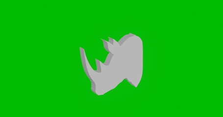 Poster - Animation of rotation of a white rhinoceros head symbol with shadow. Simple and complex rotation. Seamless looped 4k animation on green chroma key background