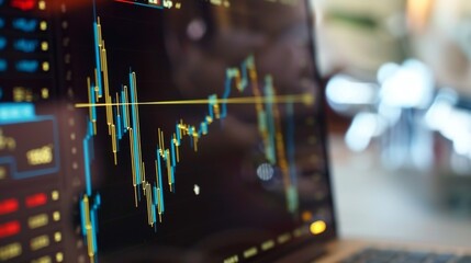 Aufkleber - A close-up of a laptop screen with a detailed stock market graph and analysis tools.