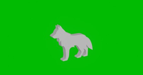 Poster - Animation of rotation of a white wolf symbol with shadow. Simple and complex rotation. Seamless looped 4k animation on green chroma key background
