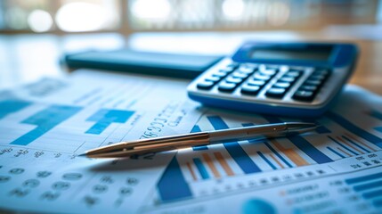 Poster - A close-up of a retirement savings plan document and calculator, symbolizing financial planning for the future.