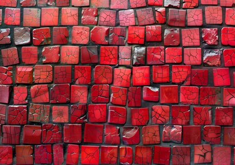 Wall Mural - Red Cracked Tile Mosaic Wall Background