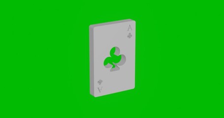 Poster - Animation of rotation of a white ace of clubs card with shadow. Simple and complex rotation. Seamless looped 4k animation on green chroma key background