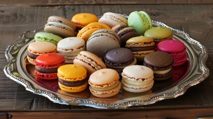 Poster - A colorful assortment of French macarons arranged on a vintage serving tray.