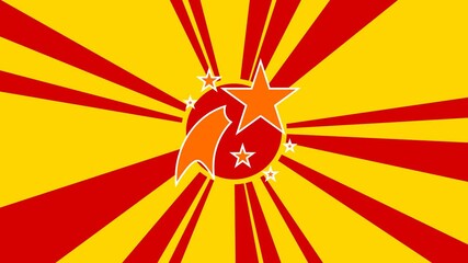 Poster - Fireworks symbol on the background of animation from moving rays of the sun. Large orange symbol increases slightly. Seamless looped 4k animation on yellow background