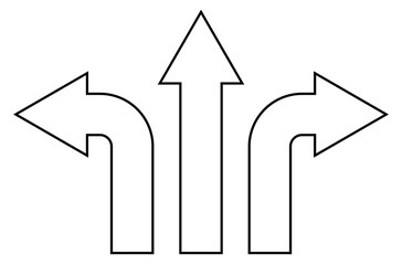 Wall Mural - arrow shape symbol set - arrow pointing to the left, right and straight forward, black and white ill