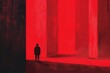 © Iftikhar alam - A person standing in a dark room illuminated by a bright red light, Develop a minimalist illustration with a deep red hue as the base