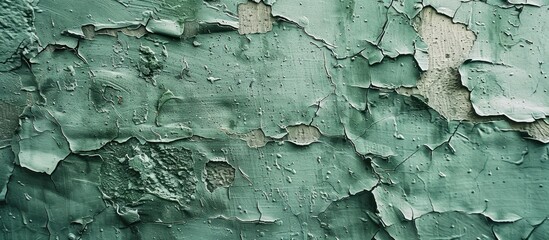 Wall Mural - old green paint on a gray wall creates a textured background for a copy space image.