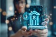 © Iftikhar alam - A woman holding a smartphone displaying a prominent dollar sign symbol, Digital solutions for banking and investing