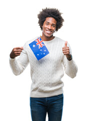 Wall Mural - afro american man flag of australia over isolated background happy with big smile doing ok sign, thu