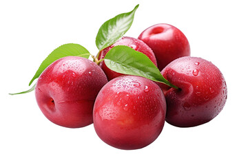 Wall Mural - A Cluster of Dew-Kissed Plums, Vibrant and Ripe, Glowing Against a White Background on a White or Clear Surface PNG Transparent Background