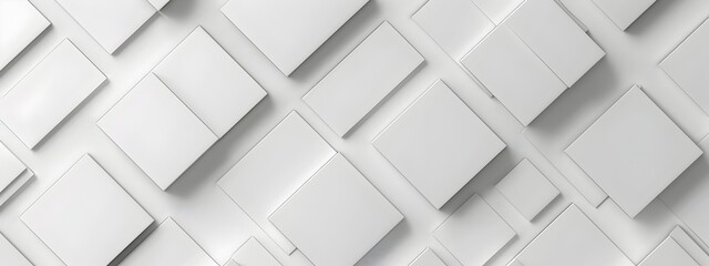 Poster - White background with geometric pattern of squares and cubes, 3D rendering. Minimalist design for web banner or presentation