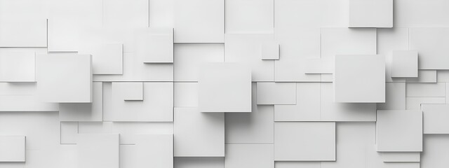 Poster - White background with geometric pattern of squares and cubes, 3D rendering. Minimalist design for web banner or presentation