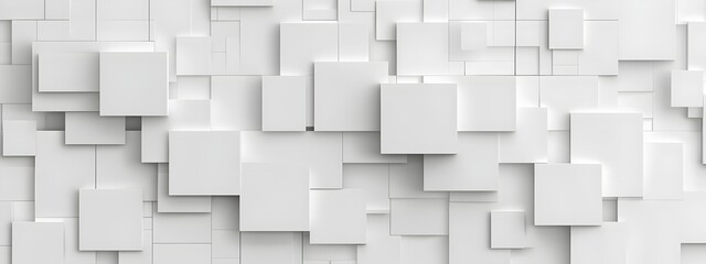 Poster - White background with geometric pattern of squares and cubes, 3D rendering. Minimalist design for web banner or presentation