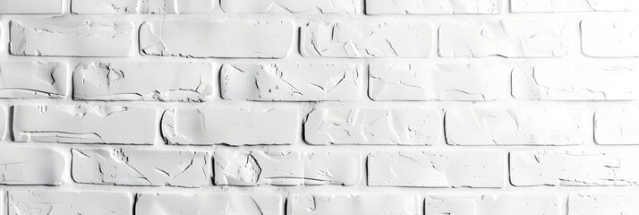 Poster - White brick wall texture panorama background, seamless pattern. Wide panoramic banner with copy space for design template and decoration