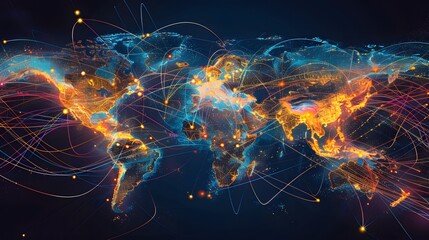 visual map of global distribution network, logistics, supply chain management,