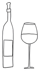 Sticker - PNG Wine bottle and wine glasse sketch drink line.