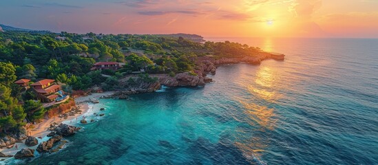 Wall Mural - Sunset Over a Picturesque Mediterranean Coastline