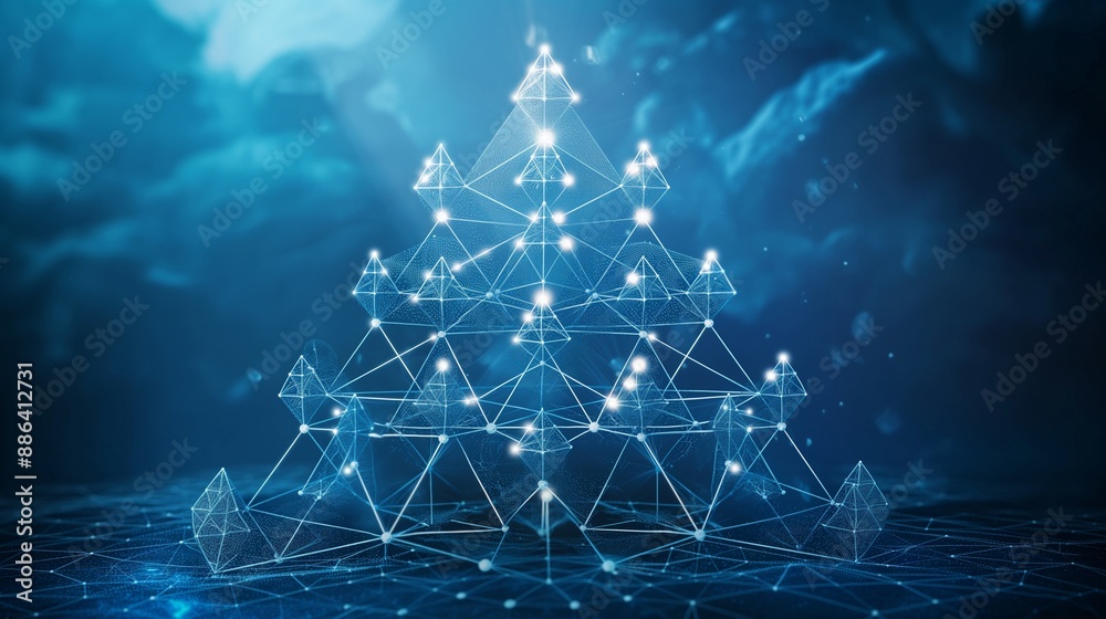 An illustration of a pyramid made up of interconnected network nodes ...