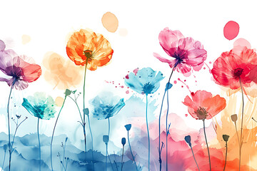 Wall Mural - Watercolor flowers bouquet .Digital Design background with colorful objects and flowers