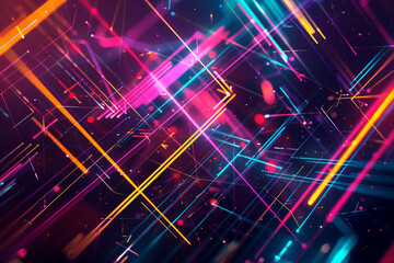 Aufkleber - An abstract wallpaper with vibrant neon lines and geometric shapes on a dark background.