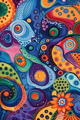 Wall Mural - Vibrant Abstract Pattern with Circles and Swirls Patterns