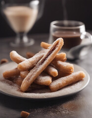 Wall Mural - crispy churros dusted with cinnamon sugar, served with a chocolate dipping sauce