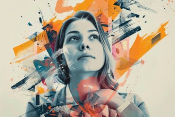 Poster - A woman with colorful paint streaks on her face, creating a unique and artistic look, dynamic and professional poster that showcases the career growth opportunities available at our company