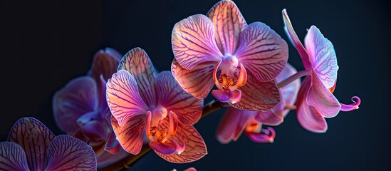 Poster - Orchids in a stunning close up capture showcasing their beauty and playing with tones in a beautifully composed image with copy space