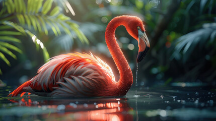 Poster - red flamingo in the water