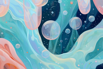 Wall Mural - cartoon blue underwater world background with bubbles