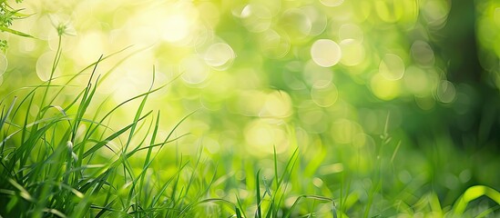 Leinwandbilder - Blurry green grass blades in natural countryside setting with copy space image