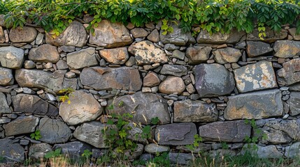 Wall Mural - A stone wall, featuring a rugged and natural texture with individual stones arranged in a solid, enduring structure