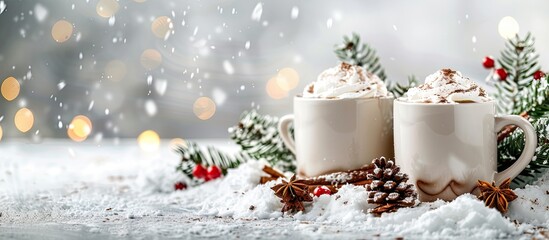 Aufkleber - Background for Christmas with cups of hot chocolate in a copy space image