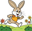 © adnan - cute rabbit jumping on fields vector illustration, A cute little fluffy rabbit is jumping in a grass