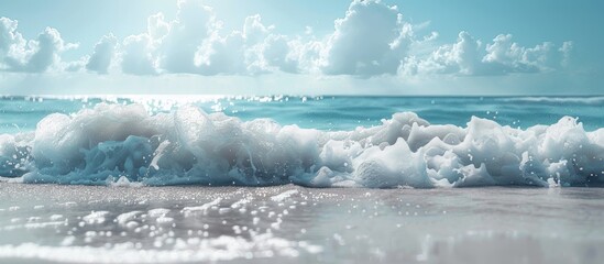 Poster - Beach wave with a clear sky in the background provides pristine copy space image