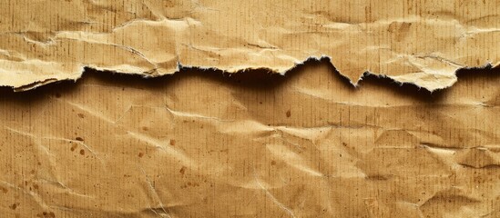 Poster - Close up view of a textured yellow brown crusted cardboard with torn edges suitable as a background with copy space image