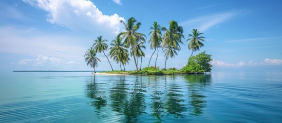 Poster - Focused on nature there are coconut trees on the island with a tranquil background perfect for a copy space image