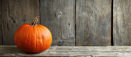 Poster - Pumpkin displayed on a rustic wooden surface with ample copy space image