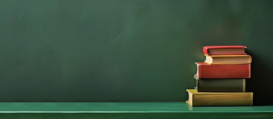 Aufkleber - Vibrant books on a table with a green wall backdrop providing copy space for text Reflects an education theme ideal for back to school content