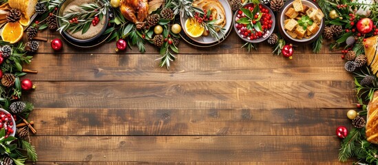 Poster - Festively decorated table with a holiday theme suitable as a backdrop for photos with empty space for text or designs known as a copy space image