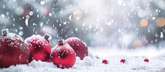 Aufkleber - Snowy scene with Christmas balls decoration allowing for a copy space image