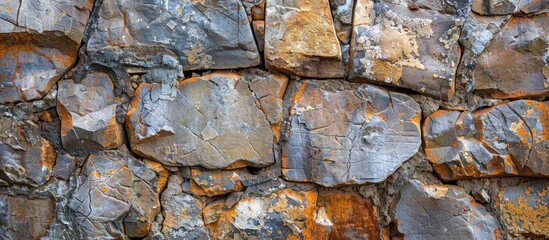 Wall Mural - An aged masonry wall displaying a weathered stone surface with a rustic appeal suitable for a copy space image