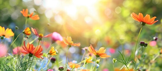 Leinwandbilder - Close up of wildflowers in lush summer meadows with a blurred backdrop perfect for adding text with copy space image