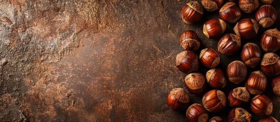 Leinwandbilder - Close up of roasted chestnuts as a background with copy space image