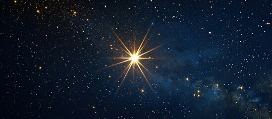 Poster - Brightly shining Christmas star in the night sky with a soothing glow against a dark background perfect for a festive copy space image