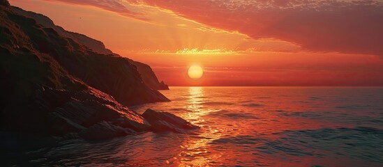 Poster - Scenic coastal sunset with a stunning view perfect as a copy space image