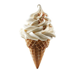 Wall Mural - Front view of a delicious looking gingerbread softee swirl in a waffle cone levitating in the mid-air isolated on a white transparent background