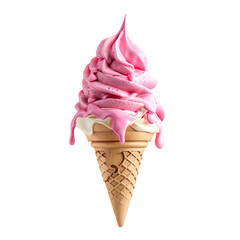 Wall Mural - Front view of a delicious looking lychee softee swirl in a waffle cone levitating in the mid-air isolated on a white transparent background