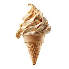 Wall Mural - Front view of a delicious looking peanut butter softee swirl in a waffle cone levitating in the mid-air isolated on a white transparent background